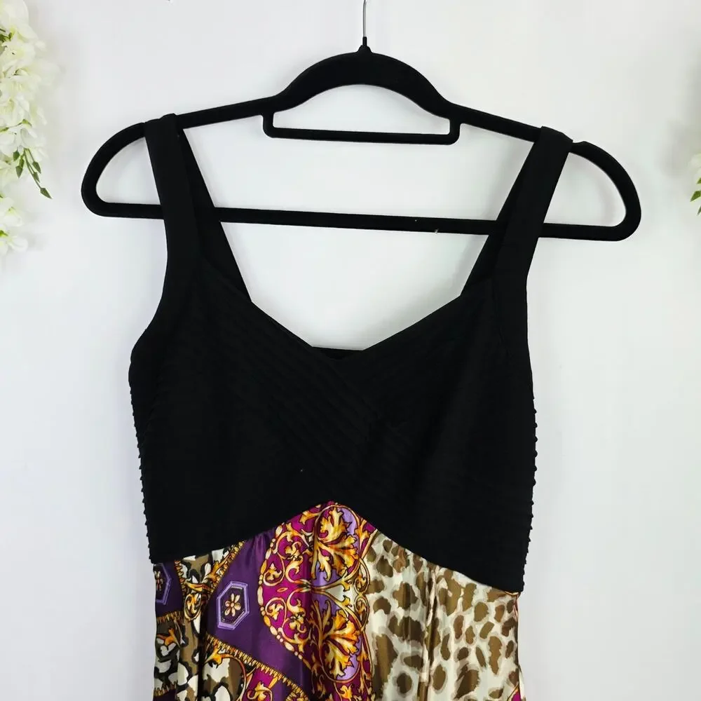 Signature by Robbie Bee Satin Handkerchief Hem Dress 8P Black Baroque Vacation